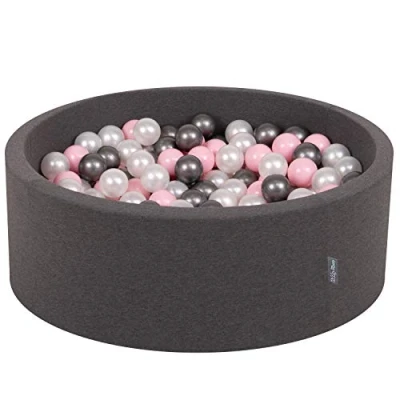 Afbeelding van KiddyMoon 90 x 30 cm/300 ballen met een diameter van 7 cm, rond ballenbad voor baby&#039;s, gemaakt in de EU, Donkergrijs: Parelmoer / lichtroze zilver
