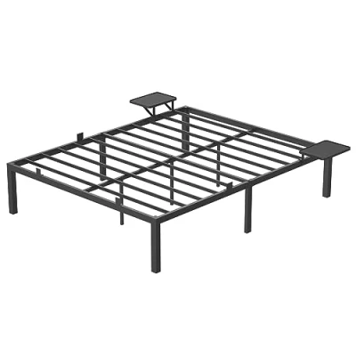 Afbeelding van VASAGLE Tweepersoonsbed, 2 persoonsbed, metalen bedframe met legplanken, tienerbed, geschikt voor matrassen 200 x 160 cm, eenvoudige montage, klassiek zwart RMB095B01