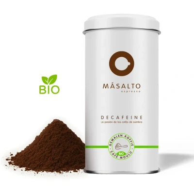 Afbeelding van Másalto Espresso BIO Gemalen Koffie Cafeïnevrij Specialty Coffee Duurzaam Ambachtelijk Belgisch gebrand 250 gram