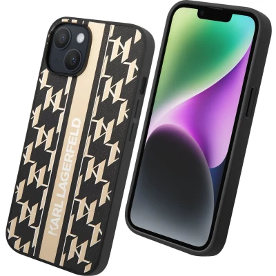 Afbeelding van Karl Lagerfeld Monogram Stripe Back Case Geschikt voor Apple iPhone 14 Plus (6.7&quot;) Bruin