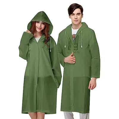 Afbeelding van Vicloon regenponcho, 2 delig, waterdicht, herbruikbaar, poncho, EVA materiaal, voor dames en heren, perfect festivals, kamperen wandelen, wit, één maat, Militair Groen