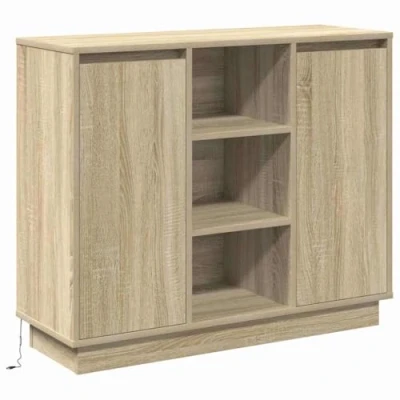 Afbeelding van vidaXL Dressoir met LED Sonoma Eiken 90x32x75 cm Bewerkt Hout