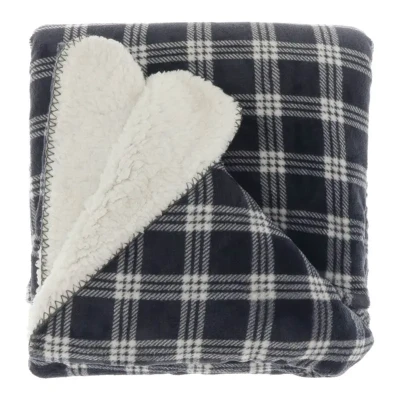 Afbeelding van Unique Living fleece plaid &#039;Teo&#039; 130x160cm Geruit Grijs