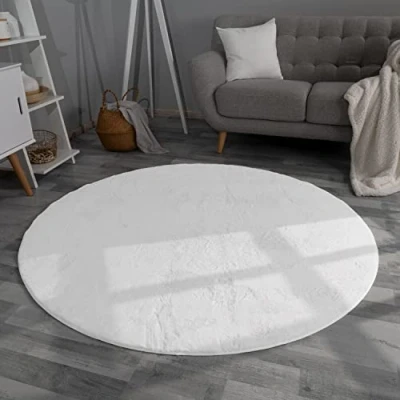 Afbeelding van TT Home Shaggy Tapijt, hoogpolig, pluche, effen, modern, kleur: wit, afmetingen: 80 cm, rond