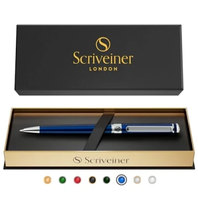 Afbeelding van Midnight Blue Ballpoint Pen Scriveiner Prachtige Blauwe Lak Balpen met Chroom Afwerking, Schmidt Zwarte Inkt Vulling, Beste Cadeauset voor Mannen en Vrouwen, Professionele Uitvoering, Kantoor