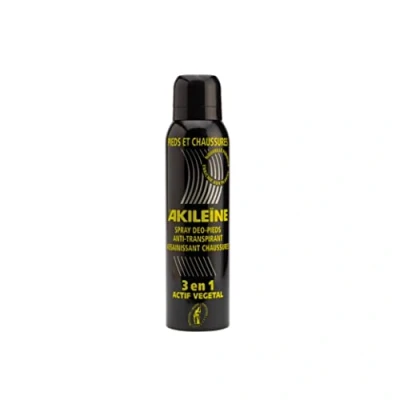 Afbeelding van Akiléine Anti transpirant Voeten Spray 150ml Zwarte 3 IN 1 deo pieds assainissant chaussures