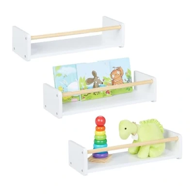 Afbeelding van boekenplank kinderkamer set van 3 50 cm zwevend wit