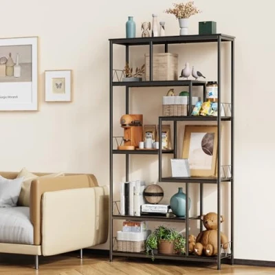 Afbeelding van Bealife Boekenkast, boekenkast met 5 planken, open voor woonkamer, kantoor, slaapkamer (zwart)