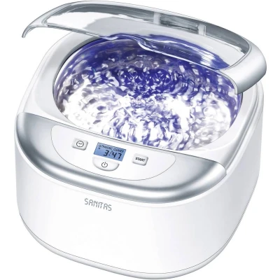 Afbeelding van Sanitas SUR 42 Ultrasoonreiniger 43 kHz RVS container 550 ml Digitaal timerdisplay Verlicht LCD display 5 Insteltijden Automatische uitschakeling Transparante deksel Incl. zeef en houders 2 Jaar garantie