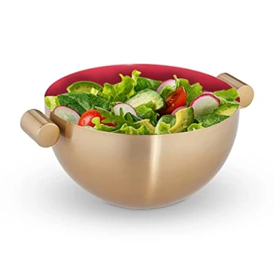 Afbeelding van Relaxdays serveerkom rvs saladeschaal hoog mengkom goud metalen schaal voor keuken M