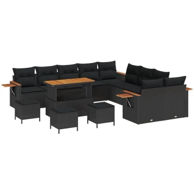 Afbeelding van vidaXL 13 delige Tuin Sofa Set met Kussens Zwart Poly Rattan Acacia
