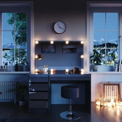 Afbeelding van Vicco Make uptafel set met kruk Sherry, Antraciet, 120 cm LED verlichting en