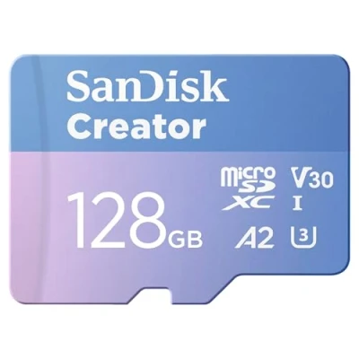 Afbeelding van SanDisk Creator MicroSD 128GB (microSDXC, 128 GB, U3, UHS I), Geheugenkaart, Blauw