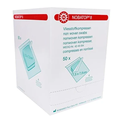 Afbeelding van Nobatop non woven kompres 8/4 7,5x7,5cm steriel, 50 stuks