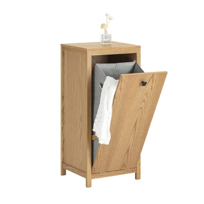Afbeelding van SoBuy BZR96 N Waskast met opvouwbare wasmand badkamermeubel natuur ca. 40 x 90 35 cm