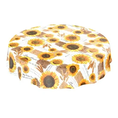 Afbeelding van ANRO Tafelzeil, rond, motief zonnebloemen, zomer, tarwe, snijrand, 140 cm