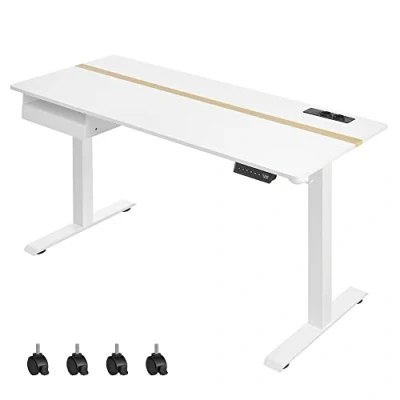 Afbeelding van Vasagle Elektrisch in hoogte verstelbare schrijftafel, met stopcontact en lade, 60 x 140 cm, traploos verstelbaar tafelblad, geheugenfunctie 4 hoogtes, wit LSD114W01