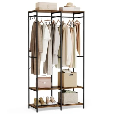 Afbeelding van SONGMICS RGR004B01 Open kast met kledingstang, planken, afneembare haken, 40 x 94,5 180 cm, vintage bruin