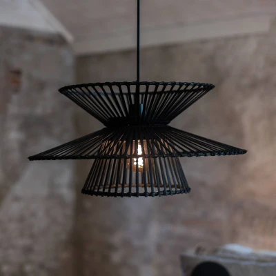 Afbeelding van Hanglamp Duplici, stekker, zwart, bamboe, Ø 57 cm