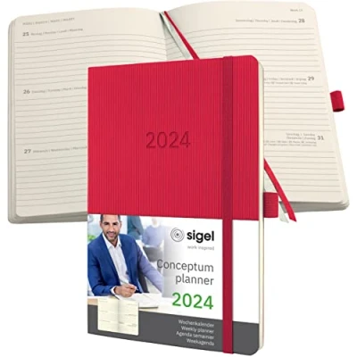 Afbeelding van Sigel agenda 2024 Conceptum A5 softcover 2 pagina&#039;s / 1 week rood SI C2434