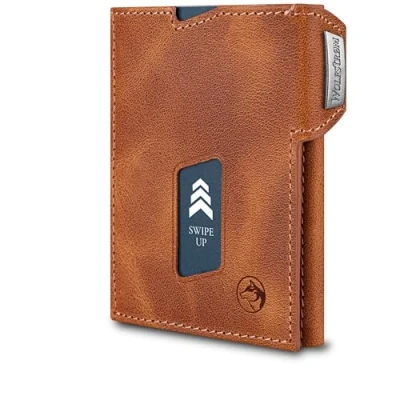 Afbeelding van Wolfstrøm Ludvig Slanke portemonnee met muntvak &quot;Ludvig&quot; I 7 + 1 kaarten mini voor dames en heren kleine creditcardhouder klein, (06) Cognac, Retro