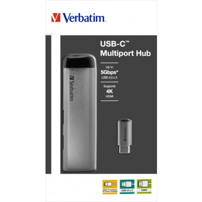 Afbeelding van Verbatim Hub, USB 3.1 C, multipoort 2x 3.0, HDMI 4K oplader, C kabel, 15 cm, detailhandel