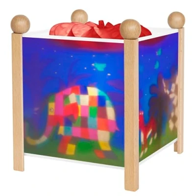 Afbeelding van TROUSSELIER Elmer. de olifant Nachtlampje Magische lantaarn Ideaal cadeau voor kinderen Cartoon Geruststellend licht Natuurlijke houtkleur Inclusief lamp 12V 10W Elec stekker. EU