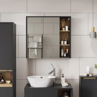 Afbeelding van Vicco Armoire de salle bain avec miroir Viola, gris/artisan, 80 x 75 cm, étagères ouvertes