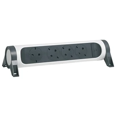 Afbeelding van Legrand, 694544 Draaibare stekkerdoos 4 voudig voor wandmontage of tafelmontage, led aan/uit schakelaar, zonder kabel, ultra wit/donkergrijs