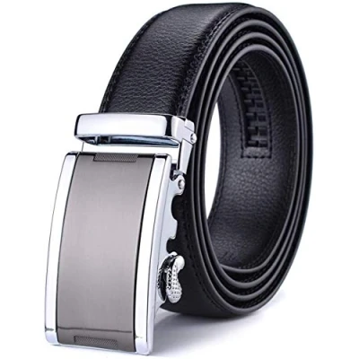 Afbeelding van Nelbons Herenriem, Leren Riem voor Heren, Verstelbare Ratel Automatische Gesp Breedte 3,5 cm, Zwart 02