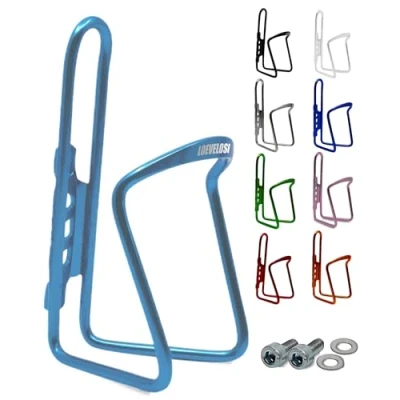 Afbeelding van Flessenhouder voor fiets, lichtblauw, aluminium, extra versterkt racefiets, MTB, trekkingfiets, kinderfiets, universeel, geschikt bekerhouder met montageschroeven, drinkfleshouder