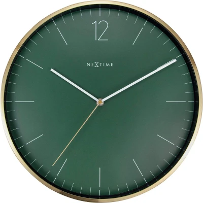 Afbeelding van Nextime Ne 3252Gn Wandklok Ø 34 Cm Glas/ Metaal Mos Groen &#039;Essential Gold&#039;