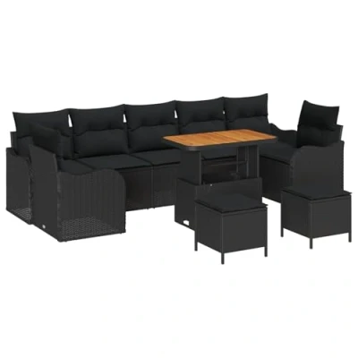 Afbeelding van vidaXL 10 delige Loungeset met kussens poly rattan acacia zwart