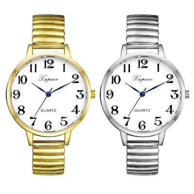 Afbeelding van JewelryWe Dameshorloge, met elastisch bandje, extra dun, makkelijk te lezen, goud /zilverkleurig, Armband