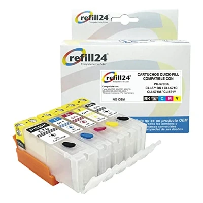 Afbeelding van refill24 Oplaadbare cartridges compatibel voor Canon PGI 570 CLI 571 Ts5050 Ts5051 Ts5053 Ts5055 Ts6050 Ts6051 Ts6052 TS8050 Ts8051 Ts80523 Ts9 050 Ts9055 printer