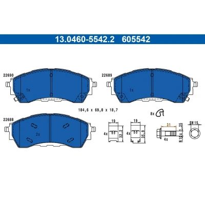 Afbeelding van ATE 13.0460 5542.2 Remblokkenset Met akoestische slijtagewaarschuwing remzadelschroef toebehoren FORD: Ranger Mk3
