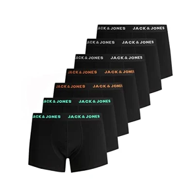 Afbeelding van JACK &amp; JONES Jachuey Trunks Boxershorts voor heren, 7 stuks, x zwart (logo print: 3 wit, 2 oranje, groen)