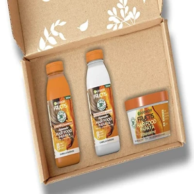Afbeelding van Garnier Fructis Hair Food Papaya Shampoo, conditioner en masker, ontwarren, intensieve reparatie van beschadigd haar, siliconenvrij, 350 ml, 400 ml