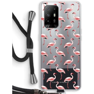 Afbeelding van Case Company® hoesje met Koord geschikt voor Oppo A94 5G Flamingo Telefoonhoesje Zwart Bescherming aan alle Kanten en Over de Schermrand