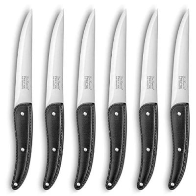 Afbeelding van Lou Laguiole 868000MB02BP7 Prestige Steakmessenset, 6 stuks, glad lemmet, roestvrij staal/handvat in lederlook, zwart, 27,5 x 20 3 cm