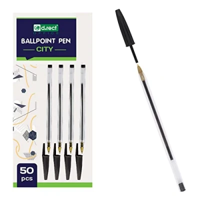Afbeelding van D.RECT CITY 50 stuks balpen, transparant deksel, wolfraamcarbide comfortabele ballon, zwart