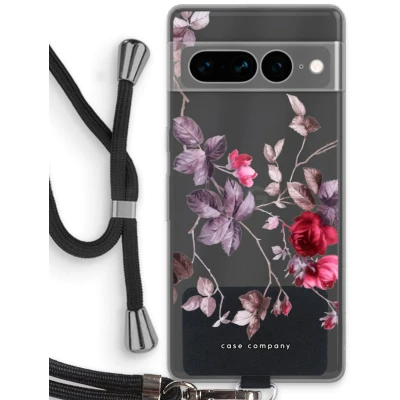 Afbeelding van Case Company® hoesje met Koord geschikt voor Google Pixel 7 Pro Mooie bloemen Telefoonhoesje Zwart Bescherming aan alle Kanten en Over de Schermrand
