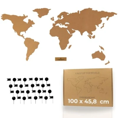Afbeelding van Tripvea Kurkbord wandbord wereldkaart prikbord met 50 punaises, vintage en natuurlijk design