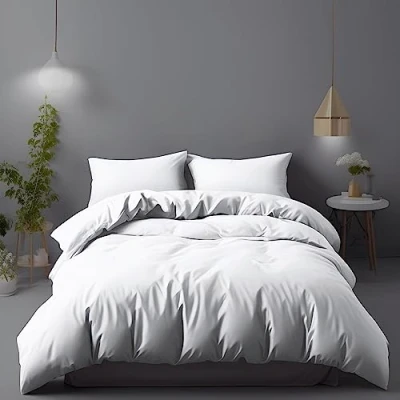 Afbeelding van LivinEase Geborstelde dekbedovertrekset van microvezel, 100 g/m², wit dekbedovertrek met kussenslopen (wit, 240 x 220 cm + 2 65 cm)