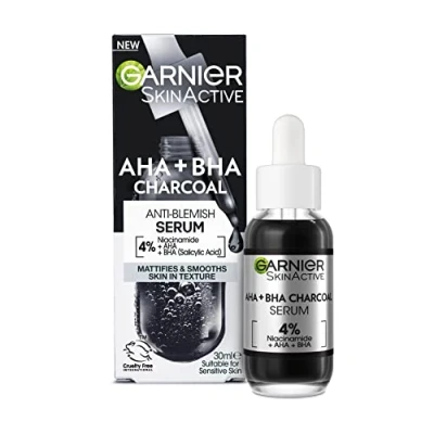 Image de Garnier Pure Active Sérum Anti Points Noirs &amp; Imperfections au Charbon 4% Niacinamide, Acide Salicylique Lactique Peaux Grasses à Tendance Acnéique Vegan Cruelty Free 30 ml