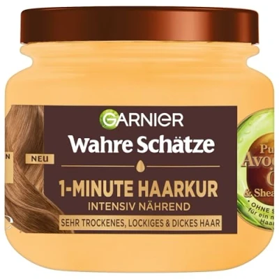 Afbeelding van Garnier Wahre Schätze verzorgende kuur in 1 minuut voor zeer droog en kroezen haar, met avocado olie sheaboter soepel zacht haar anti kroeseffect, formule