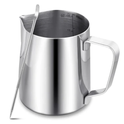 Afbeelding van 400 ml melkopschuimer kan met decoratieve pen voor latte, metalen koffiezetapparaat (zilver)