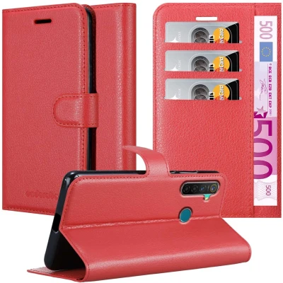 Afbeelding van Cadorabo Hoesje geschikt voor Realme 5 PRO / Q in KARMIJN ROOD Beschermhoes met magnetische sluiting, standfunctie en kaartvakje Book Case Cover Etui