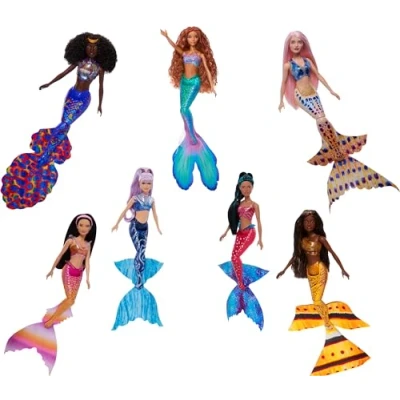 Afbeelding van Mattel Disney Princess De kleine zeemeermin, set met 7 zussen, een van poppen uniek motief en zeemeerminstaart, om te verzamelen, speelgoed voor kinderen, vanaf 2 jaar, HPT16