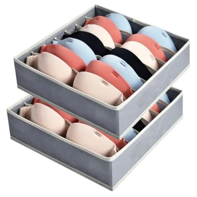 Afbeelding van AiQInu lade organizer voor ondergoed, 2 stuks, opbergdozen met 7 vakken, opvouwbaar, opbergdoos, beha&#039;s, stropdassen, sjaal